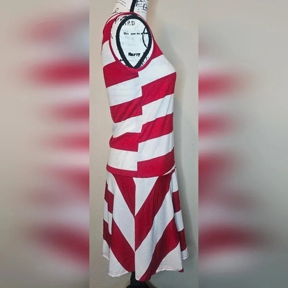 J Mode USA Women's Red & White Sleeveless Drop Waist A-Line Dress Sz Medium NWT - Picture 3 of 11